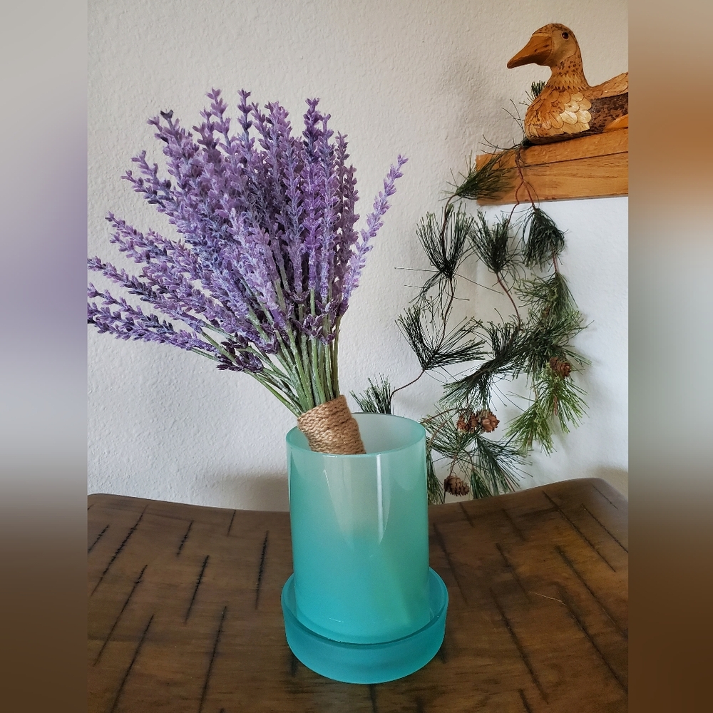 Scentsy Teal Glass 2 Piece Utensil Jewelry Vase Warmer NIB - Picture 2 of 10